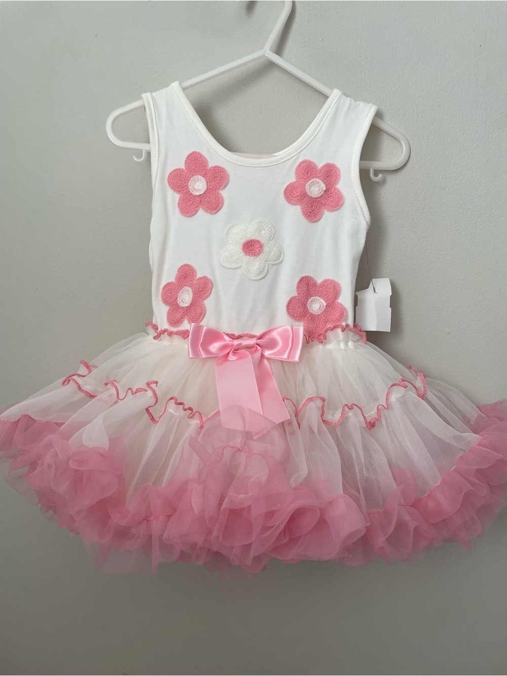 White Pink Flower Tutu Dress 12 Months